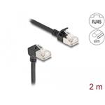 Delock Síťový kabel RJ45 Cat.6A S/FTP, Slim, zalomený dolů o 90° / přímý, 2 m, černý