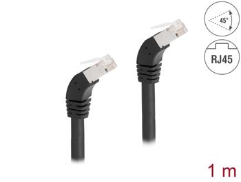 Delock Síťový kabel RJ45 Cat.6A S/FTP, zalomený dolů o 45°, 1 m, černý