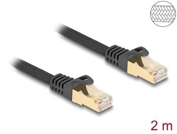 Delock Síťový kabel RJ45 Cat.6A S/FTP, zalomený dolů o 45°, 2 m, černý