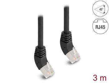 Delock Síťový kabel RJ45 Cat.6A S/FTP, zalomený nahoru o 45°, 3 m, černý