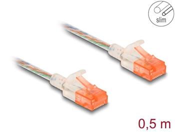 Delock Síťový kabel RJ45, Cat.6A, U/UTP, tenký, 0,5 m, transparentní