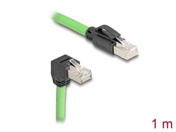 Delock Síťový kabel RJ45, Cat.6A zástrčky na zástrčky pravoúhlý dolů SF/UTP vhodné pro řetězení PUR (TPU) 1 m zelený