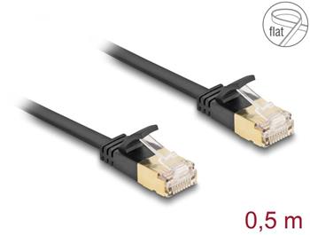 Delock Síťový kabel RJ45 Cat.6A, ze zástrčky na zástrčku,s robustní západkou a hrubým plochým kabelem Cat.7,U/FTP, 0,5