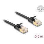 Delock Síťový kabel RJ45 Cat.6A, ze zástrčky na zástrčku,s robustní západkou a hrubým plochým kabelem Cat.7,U/FTP, 0,5 