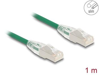 Delock Síťový kabel RJ45 Cat.6A, ze zástrčky na zástrčku, se zahnutou západkou, U/FTP, tenký, 1 m, zelený