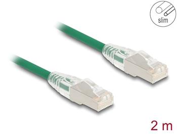 Delock Síťový kabel RJ45 Cat.6A, ze zástrčky na zástrčku, se zahnutou západkou, U/FTP, tenký, 2 m, zelený