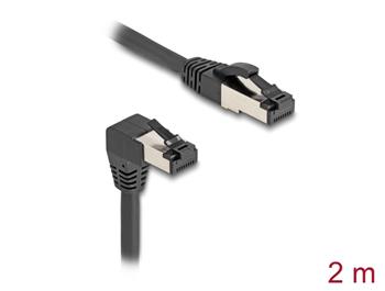 Delock Síťový kabel RJ45 Cat.8.1 S/FTP, zalomený dolů o 90° / přímý, 2 m, černý