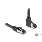 Delock Síťový kabel RJ45 Cat.8.1 S/FTP, zalomený nahoru o 90° / přímý, 10 m, černý