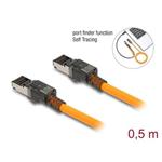 Delock Síťový kabel RJ45 s funkcí vyhledávání portů USB Type-C™, samosledovací, Cat.6A, S/FTP, 0,5 m, oranžový