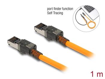 Delock Síťový kabel RJ45 s funkcí vyhledávání portů USB Type-C™, samosledovací, Cat.6A, S/FTP, 1 m, oranžový