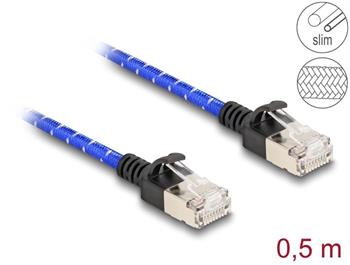 Delock Síťový kabel RJ45 s opleteným pláštěm, Cat. 6A, U/FTP Slim, 0,5 m, modrý