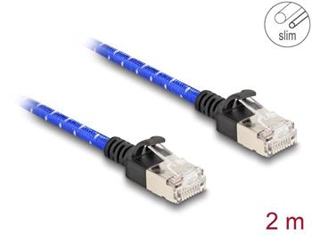 Delock Síťový kabel RJ45 s opleteným pláštěm, Cat. 6A, U/FTP Slim, 2 m, modrý