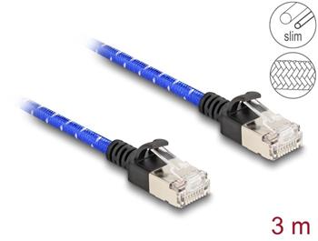 Delock Síťový kabel RJ45 s opleteným pláštěm, Cat. 6A, U/FTP Slim, 3 m, modrý