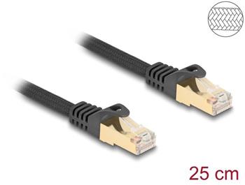 Delock Síťový kabel RJ45 s pleteným opláštěním, Cat.6A, ze zástrčky S/FTP na zástrčku, 0,25 m, černý