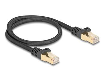 Delock Síťový kabel RJ45 s pleteným opláštěním, Cat.6A, ze zástrčky S/FTP na zástrčku, 0,5 m, černý