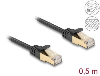 Delock Síťový kabel RJ45 s pleteným opláštěním, Cat.6A, ze zástrčky U/FTP na zástrčku, 0,5 m, černý