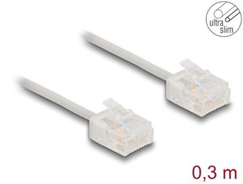 Delock Síťový kabel rozhraní RJ45 Cat.6, UTP Ultra Slim, 0,3 m, šedá s krátkými zástrčkami