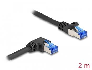 Delock Síťový kabel rozhraní RJ45 Cat.6A, S/FTP, přímý / pravý pravoúhlý, 2 m, černý