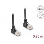 Delock Síťový kabel rozhraní RJ45, Cat.6A, S/FTP, Slim, zalomený nahoru / nahoru o 90°, 0,25 m, černý