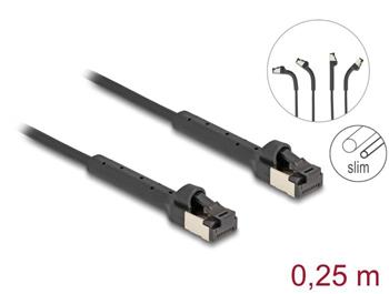 Delock Síťový kabel s rozhraním RJ45 Slim, Cat.6A, U/FTP, ohebný, černý, 0,25 m