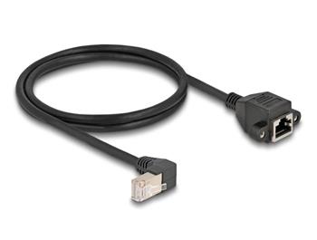 Delock Síťový prodlužovací kabel ze zástrčky S/FTP RJ45, pravoúhlý (90°), na integrovanou zásuvku RJ45, Cat.6A, 1 m, če