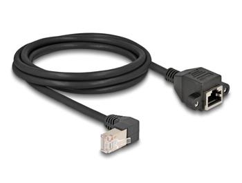 Delock Síťový prodlužovací kabel ze zástrčky S/FTP RJ45, pravoúhlý (90°), na integrovanou zásuvku RJ45, Cat.6A, 2 m, če