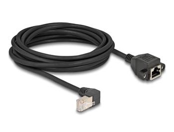 Delock Síťový prodlužovací kabel ze zástrčky S/FTP RJ45, pravoúhlý (90°), na integrovanou zásuvku RJ45, Cat.6A, 5 m, če