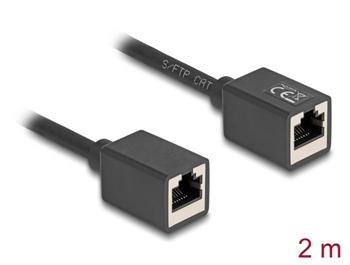 Delock Síťový prodlužovací kabel ze zásuvku RJ45 na zásuvku RJ45, Cat.6A, S/FTP, 2 m, černý