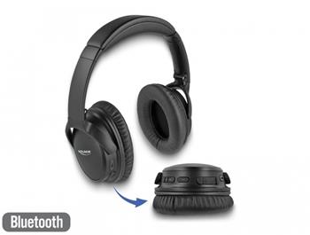Delock Sluchátka s rozhraním Bluetooth 5.0, složitelná přes uši, s integrovaným mikrofonem a intenzivními basy, doba př