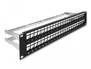 Delock Spojovací panel Keystone, rozměru 19”, 48 portů, s uvolňováním napětí, 2U, černý