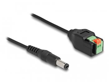 Delock Stejnosměrný kabel, 2,1 x 5,5 mm, ze zástrčky na svorkovnicový adaptér s tlačítkem, 15 cm