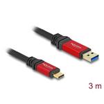 Delock USB 10 Gbps kabel USB Typ-A samec na USB Type-C™ samec 3 m červený kovový