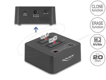 Delock USB 20 Gbps Dokovací stanice M.2 pro 2 x SSD M.2 NVMe PCIe s funkcemi klonování a mazání