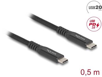 Delock USB 20 Gbps kabel USB Type-C™ samec na samec PD 3.0 100 W E-Marker 0,5 m černý kov
