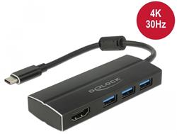 Delock USB 3.1 Gen 1 Adaptér USB Type-C™ na 3 x USB 3.0 Typ-A Hub + 1 x HDMI (DP Alt Mód) 4K 30 Hz