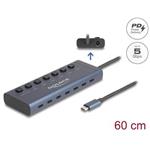 Delock USB 5 Gbps Hub se 7 porty USB Type-C™ se spínačem, z nichž 6 x datové porty a 1 x datový port s napájecím výkone