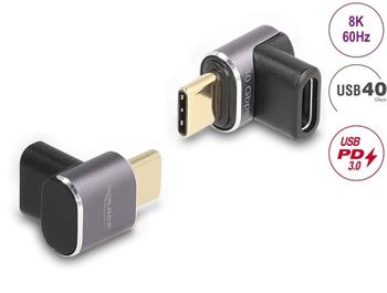 Delock USB Adaptér 40 Gbps USB Type-C™ PD 3.0 100 W samec na samice pravoúhlý 8K 60 Hz kovová kompaktní