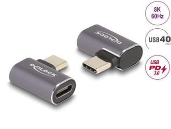 Delock USB Adaptér 40 Gbps USB Type-C™ PD 3.0 100 W samec na samice pravoúhlý levý / pravý 8K 60 Hz kovová