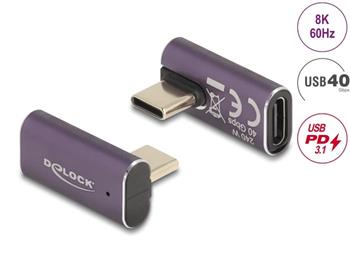Delock USB Adaptér 40 Gbps USB Type-C™ PD 3.1 240 W samec na samice otočný pravoúhlý levý / pravý 8K 60 Hz kovová