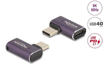 Delock USB Adaptér 40 Gbps USB Type-C™ PD 3.1 240 W samec na samice pravoúhlý levý / pravý 8K 60 Hz kovová