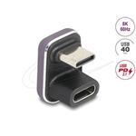 Delock USB-C adaptér 180° úhel 40 Gb/s PD 3.1 240 W samec na samici ve tvaru U 8K 60 Hz kovový