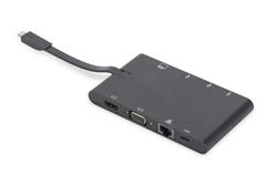 Digirus Univerzální cestovní dokovací stanice, USB 3.1 Type C, 4K, HDMI, VGA, 2x USB-C, 2x USB3.0, RJ45, MicroSD, SD /
