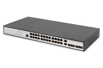 DIGITUS 24portový řízený gigabitový ethernetový přepínač L2 + 2 combo a 2 SFP uplink porty