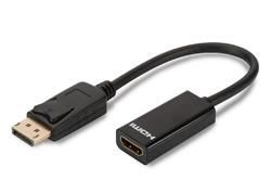 Digitus Adaptérový kabel DisplayPort, DP - HDMI typ A M / F, 0,15 m, s blokováním, kompatibilní s DP 1.1a, CE, bl