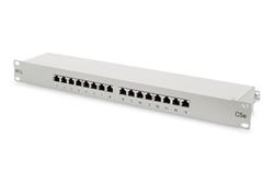 Digitus CAT 5e, patch panel třídy D, stíněný, 16 portů RJ45, 8P8C, LSA, 1U, montáž do stojanu, šedá, 482x44x109