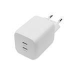 DIGITUS Miniaturní nabíječka USB-C, 2portová, 65W 2x USB-C, 45W+20W, bílá.