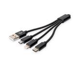 DIGITUS Nabíjecí kabel USB 3 v 1 - USB A - Lightning + micro B + typ C M/ M/M/M 0,15 m, bavlna, CE, zlatá, bl