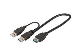 Digitus USB 3.0 Y-adapter cable, type 2xA - A M/M/F, 0.3m, Super Speed, bl