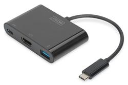 DIGITUS USB typ C Multiportový adaptér HDMI 4K@30 Hz 1x HDMI, 1x port USB-C (PD), 1x USB 3.0