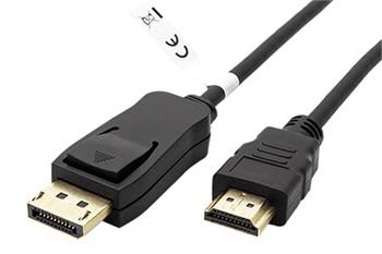 DisplayPort - HDMI kabel, DP(M) -> HDMI M, 4K@30Hz, zlacené konektory, 2m